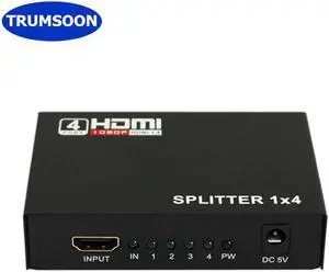 Trumsoon 1 In 4 Out HDMI Splitter 4 Ports 1080P 3D 1X4 HDMI Adapter Switch for PC HDTV Laptop Monitor