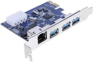 PCI-E PCI Express to External 3 Port USB 3.0 and Gigabit Network Ethernet Card Adapter Converter Add On Cards for PC Desktop