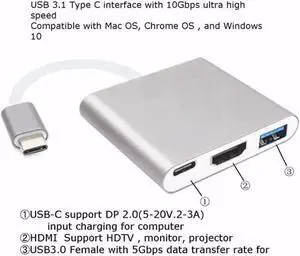USB3.1Type C To HDMI USB3.0 Video Switching Wire USB C HDMI Digital AV Multiport Adapter 3 In 1 Hub For Macbook Computer