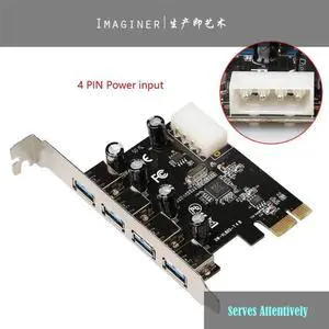 External 4 USB3.0 ports PCI-e x1 Card PCI express to USB 3.0 SATA power or 4P power input