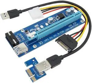 60cm PCI-E PCIe PCI Express 1x to 16x Riser USB 3.0 Extender Cable with Sata to 4Pin IDE Molex Power Supply for BTC Miner RIG