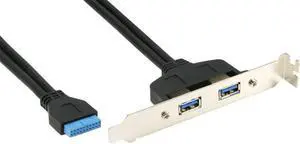 2 Ports USB 3.0 Female Back Panel To Motherboard 20pin Header Connector Cable Adapter With PCI Slot Plate Bracket 50cm