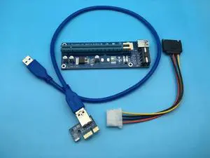 60cm PCI-E PCIe PCI Express 1x to 16x Riser USB 3.0 Extender Cable with Sata to 4Pin IDE Power Supply for BTC Miner RIG