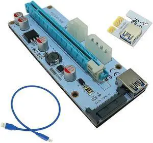 008S PC PCIe PCI-E PCI Express Riser Card 1x to 16x USB 3.0 Data Cable SATA to 4Pin IDE Molex Power Supply for BTC Miner Machine