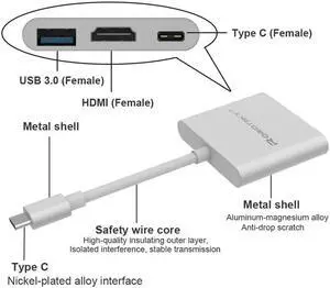 USB 3.1 Type C to HDMI USB 3.0 USB-C HUB Adapter Type-C Extender HD 1080P for Macbook 12" Chromebook Pixel TV Displayer