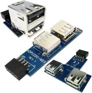 Aomoproing different shape USB Hub 9pin USB 2.0 pin header to Dual USB2.0 A Female port converter card