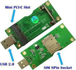Mini Wireless PCI-E Card Slot to USB Adapter with SIM 8Pin for WWAN/LTE Module