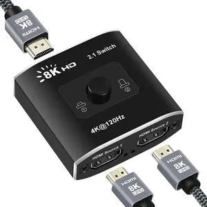 HDMI-compatible 2.1 Switch 8K@60Hz 4K@120Hz HD Switch 2 Port Bi-Directional 2in 1 or 1 in2 Switcher Selector 48Gbps for PS5 Xbox
