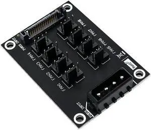 Fan Hub Computer 12V Mini Fan Controller Molex 4Pin SATA 15Pin Power 8Port 4Pin Fan Splitter Hub for PC Desktop RGB CPU Fans Hub