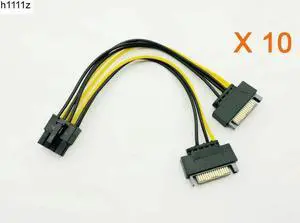 10PCS Dual SATA 15pin to 8pin Graphic Card Power Adapter Cable 20cm PCIE SATA Power Supply Cable 8p to SATA for BTC Miner Mining