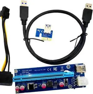 USB3.0 PCI-E Express 1x To 16x Extender Riser Card Adapter SATA 6Pin Power Cable SATA 6Pin Power Cable