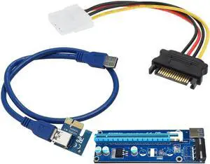 Right Interface PCIe PCI-E PCI Express Riser Card 1x to 16x USB 3.0 Data Cable with SATA 15 Male to 4pin power cable Blue