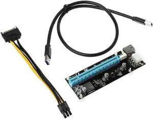 1 Set PCI-E PCI Express Riser Card 1x To 16x USB 3.0 Data Cable SATA To 6-Pin IDE Molex Power Supply For BTC Miner Machine