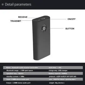 3.5mm Stereo Audio Adapter Output for Headphones TV PC 2 in 1 Transceiver Adapter B9 Wireless Bluetooth Transmitter Receiver