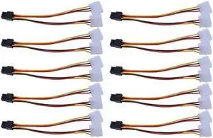 Aomoproing 10Pcs/Set Graphics Power Adapter Cable 6PIN Turn Double 4pin Dual Molex 4-Pin To One PCI-E 6-Pin Power Connector Y Adapter Cable