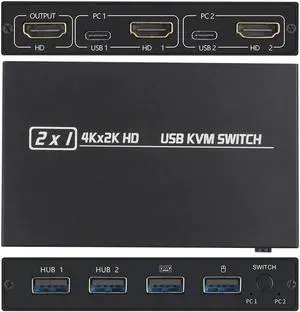 USB KVM Switch USB 2.0 Switcher HDMI-compatible KVM Switch 2 In 1 Out 4K for 2 PC Sharing Keyboard and Mouse EDID / HDCP Printe