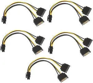 5pcs 15Pin SATA Male to 6pin PCI-E PCIe PCI Express Graphics Video Display Card dual sata to 6pin Power Cable for PC DIY