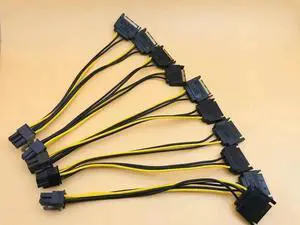 5PCS Dual 15Pin SATA Male to 6pin Graphics Video Display Card PCI E PCI Express Dual SATA to 6pin Power Cable for ETH BTC Mining