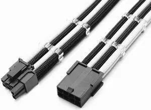 12" Single Sleeved Black & White PCI-E GPU 8 Pin to 6+2 Pin PCI-E Power Extension Cable + 2PCS Cable Comb black