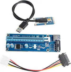 Aomoproing New 1 Set Mini PCI-E Express 1x To 16x USB 3.0 Extender Riser Card Adapter SATA 15 Pin To 4Pin Power Cable 16.5cm C26