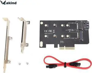 Aomoproing 2 Slots Adapter Card of M key M.2 NGFF SSD to PCI-E X4 Adapter and B key M.2 NGFF SSD to SATA Adaptor Cards + 7pin SATA Cable