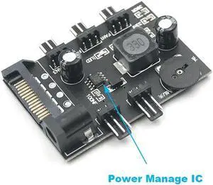 5 Channel Computer PC Case CPU Cooler 3pin cooling fan speed temperature controller, 5 Way 3 pin Fan Hub Power Supply Splitter by SATA 15 pin