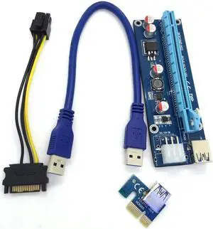 Aomoproing New Pcie Pci-e Pci Express Riser Card 1x To 16x GPU Usb 3.0 Extender Riser X1 X16 Card Adapter SATA 6Pin Power Cable Miner