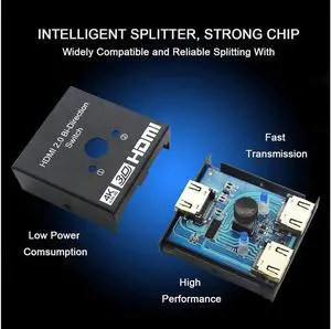 Switch 4K 60hz HDMI Splitter-Aluminum Bi-Directional HDMI Switcher 2 Input 1 Output, HDMI Switch Splitter 2 x 1/1 x 2. No External Power Required, Support 4K 3D HD 1080P for Xbox PS4 Roku HDTV