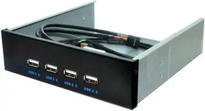 FP525U24M 4 Ports USB 2.0 USB Hub PC Case 5.25 Inch Front Panel, Powered by Molex 4pin Connector - Motherboard USB 9/10 Pin to 4 USB-A Adapter - 2ft Adapter Cable