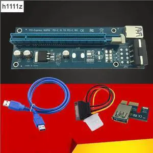 60CM PCI-E Riser Card PCIE 1x to 16x Extender with USB 3.0 Cable + SATA to 4Pin IDE Molex Power Supply for BTC LTC Miner
