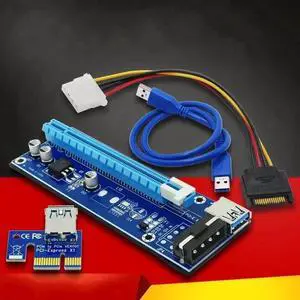 Riser Card PCIe PCI-E PCI Express Card 1x to 16x USB 3.0 Data Cable SATA to 4Pin IDE Power Supply for BTC Miner Machine Mining