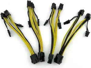 Aomoproing 4PCS/Lot Shipping UL1007 18AWG PCI-E 6pin Female to Dual 8pin(6+2) Y-Splitter Video Card Power Adapter Cable.