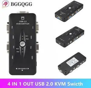 4 Port USB2.0 KVM Switch Box For Mouse Keyboard Printer Share Switcher 200MHz 1920x1440 VGA Monitor Switch Box Adapter