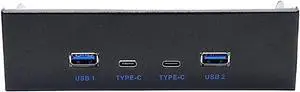 USB 3.2 10Gbps USB Front Panel Hub 5.25 inch Bay 2x Type-C and 2x USB-A 4 Ports USB Computer Case Expansion Adapter,USB 3.2 Motherboard Header 20Pin Key-A Type-E to 4 USB Splitter Adapter -2.6FT Cable