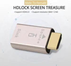Lock Screen Signal Holder HDMI-compatible 2.0 KVM Virtual Adapter EDID Dummy Plug Male-Fe 3840X2160 for Display Emulator