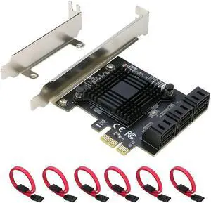 SATA Expansion Card 6Port, PCI-e x1 to SATA Hard Drive Controller Card Adapter, Come with Low Profile Bracket - NO RAID