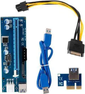 Riser Card Extender SATA PCI-E 1X To 16X Riser Card with LED Lights USB3.0 Cable SATA 6Pin Power Supply