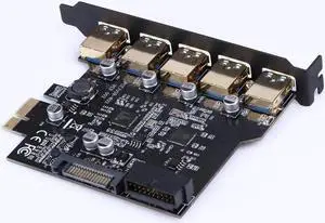 Super Speed PCI-E to USB 3.0 19-Pin 5 Port PCI Express Expansion Card SATA 15PIN Connector with Driver CD Add On Cards