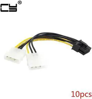 10pcs 6 inch 2 x Molex 4 pin to 8-Pin PCI Express Video Card Pci-e ATX PSU Power Converter Cable - Molex to Pcie 8 pin Adapter