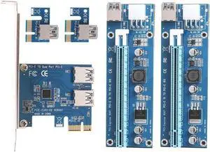 PCI-E 1 to 2 PCI Express 1X Slots Riser Card w/ 2pcs 6pin Riser Card USB 3.0 Cable SATA 15-6pin Power PCIe Port Multiplier Card