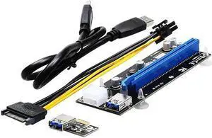 PCI Express PCI-E 1X to 16X Riser Card Extender + USB 3.0 Cable / 15 Pin SATA to 4P 4 Pin IDE Molex or 6P 6 Pin Power Wire