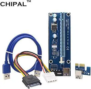 Blue 0.6M PCI-E Riser Card PCI Express 1X to 16X Extender + USB 3.0 Cable / SATA to 4Pin Power Cord for BTC LTC Miner