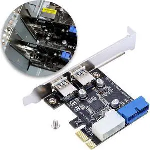 Aomoproing Superspeed 5Gbps PCI-E x1 to 2 Ports USB 3.0 HUB PCI Express NEC Expansion Card Adapter Extender with Internal 20-Pin Connector