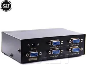 1PCS 4 Port VGA Splitter HD VGA Video sharing 1-in-4-out 350MHZ 15HDF 60M high frequency 2048 * 1536 power supply NEW
