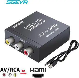 AV RCA to HDMI Converter Composite 3 RCA Audio Video CVBS to HDMI Adapter AV HDMI Converter Box Upscaler 1080P 720P for VHS