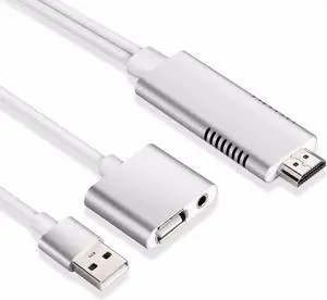 HDMI to USB AUX Cable Adapter Phone Tablet To TV AV Adapter Cable HD 1080P White Video Cable Cord Video for Apple Android