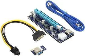 2pcs PCI-E PCIE PCI Express Molex 6Pin Cable to SATA 1X to 16X Riser Card USB3.0 Extender Adapter for Bitcion Miner Machine
