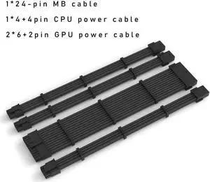 Mod Sleeved Cable, Black Power Supply Cable Extension Kit, 24PIN ATX, 4+4 PIN EPS, Dual 6+2 PIN PCIE(11.81") Mod Sleeved Cable, Black Power Supply Cable Extension Kit, 24PIN ATX, 4+4 PIN EPS, Dual 6+2 PIN PCIE(11.81")