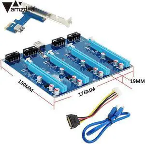 Aomoproing Expansion Card 1 To 4 High Speed Adapter Card PCI-E 1X To 4 PCI-E 16X Motherboard Riser Card GPU USB3.0 for BTC LTC ETH