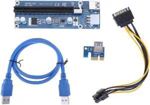 Upgraded USB 3.0 PCIe PCI-E PCI Express Riser Card 1x To 16x Extender Adapter w/ 15pin to 6PIN Power Cable For BTC Miner